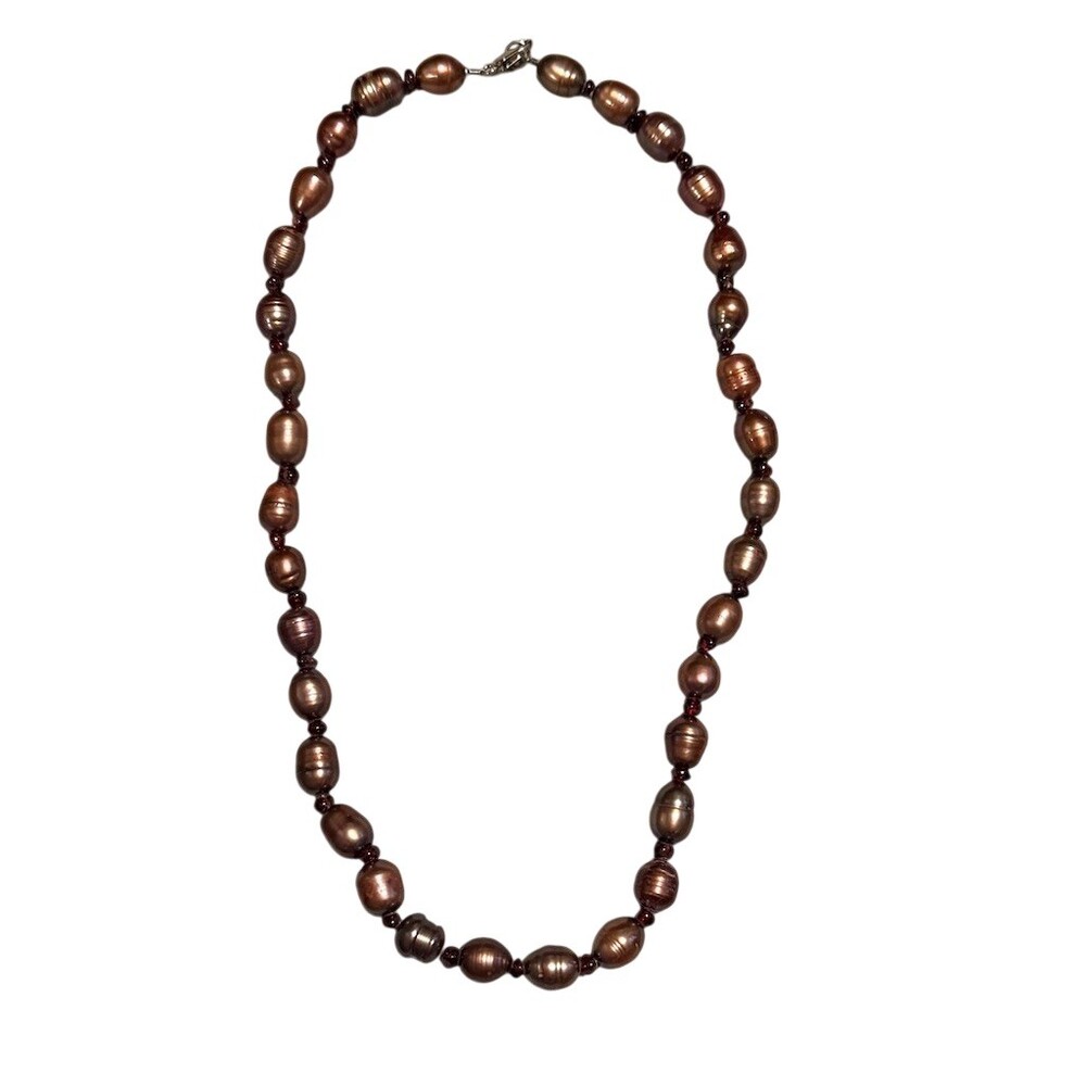 Baroque Freshwater Pearl Strand Necklace Bronze Brown Red Faceted Beads